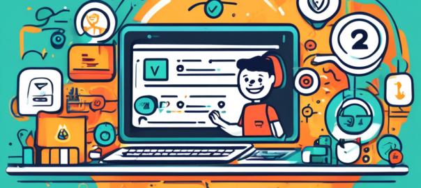 Create a detailed illustration of a computer screen showing steps to get an Express VPN free trial, with icons representing internet security, a smiling user following instructions, and a countdown timer symbolizing the limited free trial period.