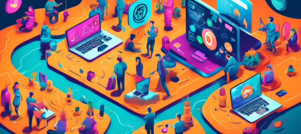 An imaginative digital landscape illustrating various free VPN options, with elements inspired by Reddit's interface. The scene features creative interpretations of VPN icons, people engaging in discussions in a vibrant online forum, and a backdrop of a secure internet world, blending technology and community in a visually appealing way.